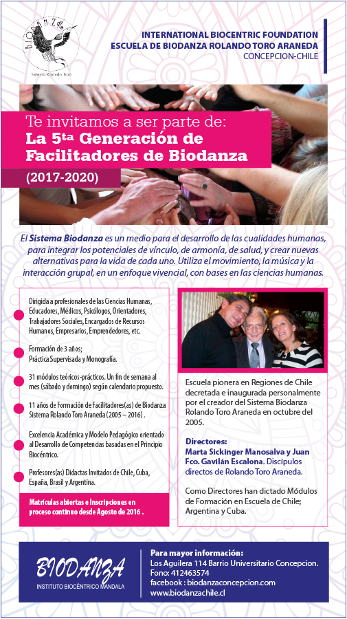 Afiche invitación curso 5ta  generación de facilitadores de biodanza